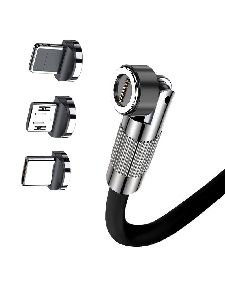 AROAQ 3 In 1 Magnetic Charging Cable, Fast Charging Rotating Mobile Charge Cable, Liquid Silicone Material High Speed Data Transfer Cable, Strong And Durable Usb Magnet Drawer Cable, (1pc, 1m Black) - Image 1