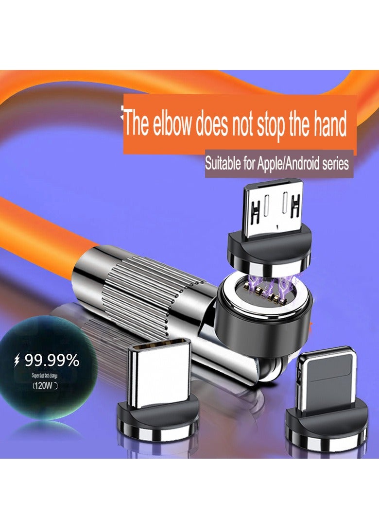 AROAQ 3 In 1 Magnetic Charging Cable, Fast Charging Rotating Mobile Charge Cable, Liquid Silicone Material High Speed Data Transfer Cable, Strong And Durable Usb Magnet Drawer Cable, (1pc, 1m Black) - Image 3