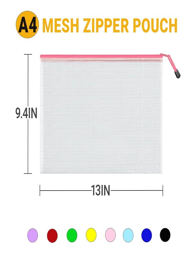 V-chen Mesh Zipper Pouch Bags, A4 Letter Size, 24 Pack 8 Colors Mesh Bags, Waterproof Document Zipper Pouches for Office School Supplies, Toys, Cosmetics Travel Storage(13''×9.5'') - Image 2