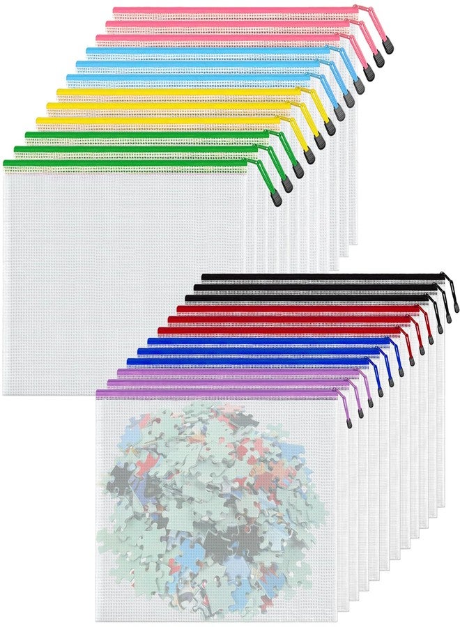 V-chen Mesh Zipper Pouch Bags, A4 Letter Size, 24 Pack 8 Colors Mesh Bags, Waterproof Document Zipper Pouches for Office School Supplies, Toys, Cosmetics Travel Storage(13''×9.5'') - Image 1