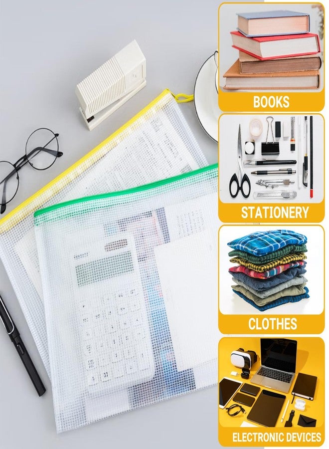 V-chen Mesh Zipper Pouch Bags, A4 Letter Size, 24 Pack 8 Colors Mesh Bags, Waterproof Document Zipper Pouches for Office School Supplies, Toys, Cosmetics Travel Storage(13''×9.5'') - Image 4
