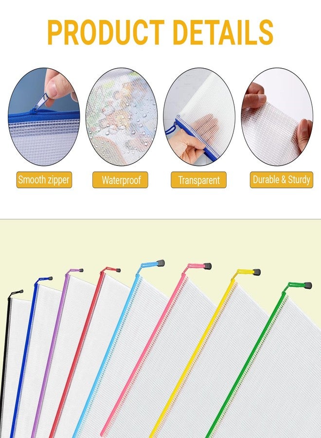 V-chen Mesh Zipper Pouch Bags, A4 Letter Size, 24 Pack 8 Colors Mesh Bags, Waterproof Document Zipper Pouches for Office School Supplies, Toys, Cosmetics Travel Storage(13''×9.5'') - Image 3