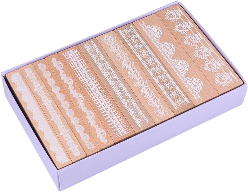 kreni Christmas Decor Wax Seal Stamp Christmas Wooden Scrapbook Stamp 10pcs Vintage Lace Stamp Sets Favor Gifts for DIY Arts Crafts Drawing Holiday Bag Fillers Vintage Decor Vintage Decor - Image 1