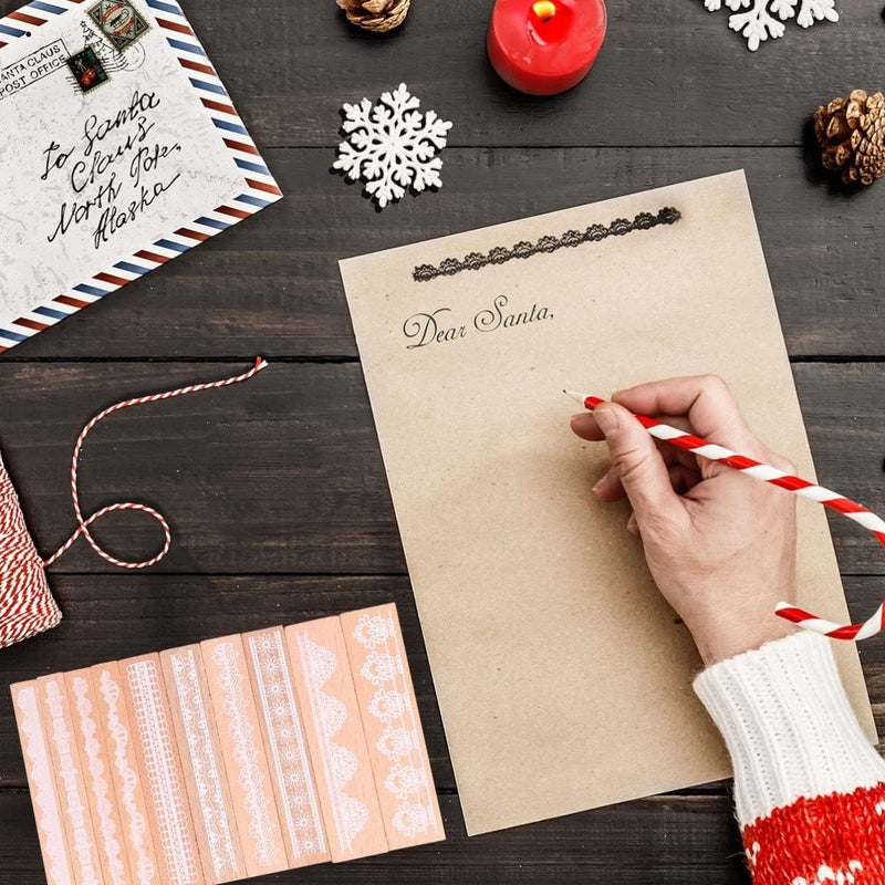 kreni Christmas Decor Wax Seal Stamp Christmas Wooden Scrapbook Stamp 10pcs Vintage Lace Stamp Sets Favor Gifts for DIY Arts Crafts Drawing Holiday Bag Fillers Vintage Decor Vintage Decor - Image 3