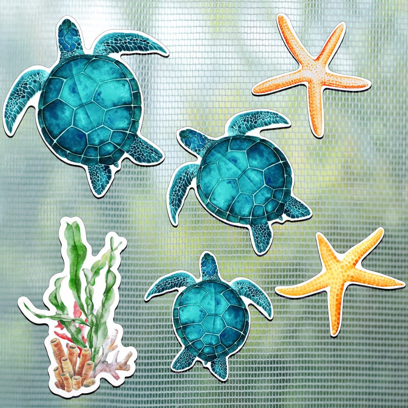 Konohan 12 Pcs Screen Door Magnets Decorative Sea Turtle Seaweed Starfish Double Sided Magnetic Flexible Protector Savers Sticker Window Warning for Screen Patio Sliding Doors ProtectorBlue Green