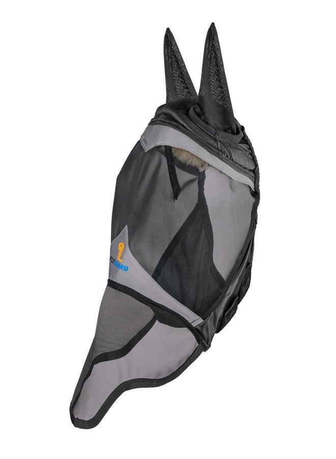 Shires FlyGuard Pro Fine Mesh Fly Mask with Ears & Nose - Cob Size | Lightweight Breathable Mesh Fly & Insect Protection | Secure Fit for Turnout, Grazing & Stable Use | Jet Colour - Image 4