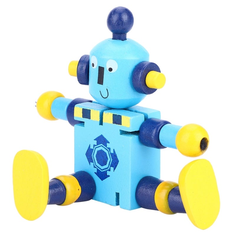 Wooden Robot Toy Blue Flexible Poseable Wooden Robot - Safe Non-Toxic Brain Development Toy for Toddlers Kids Boys Girls - Image 2