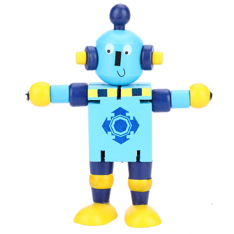 Wooden Robot Toy Blue Flexible Poseable Wooden Robot - Safe Non-Toxic Brain Development Toy for Toddlers Kids Boys Girls - Image 1