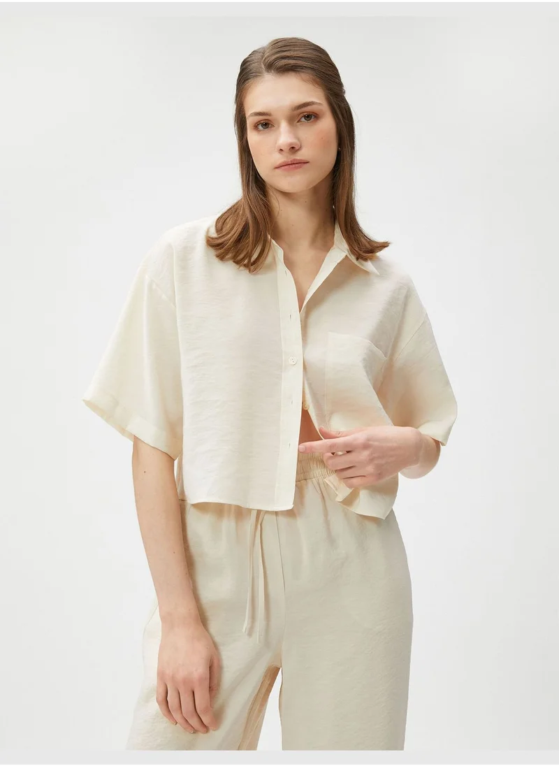 كوتون Oversized Crop Shirt Pocket Short Sleeve Modal Blended