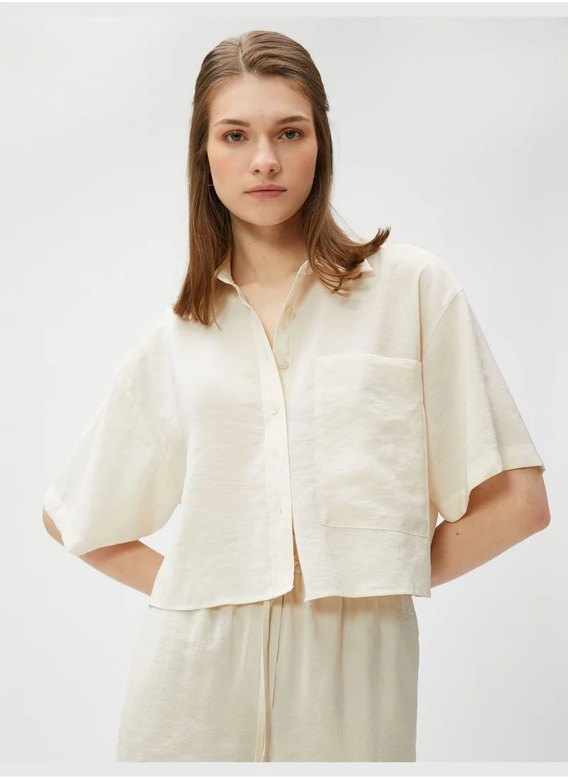 KOTON Oversized Crop Shirt Pocket Short Sleeve Modal Blended