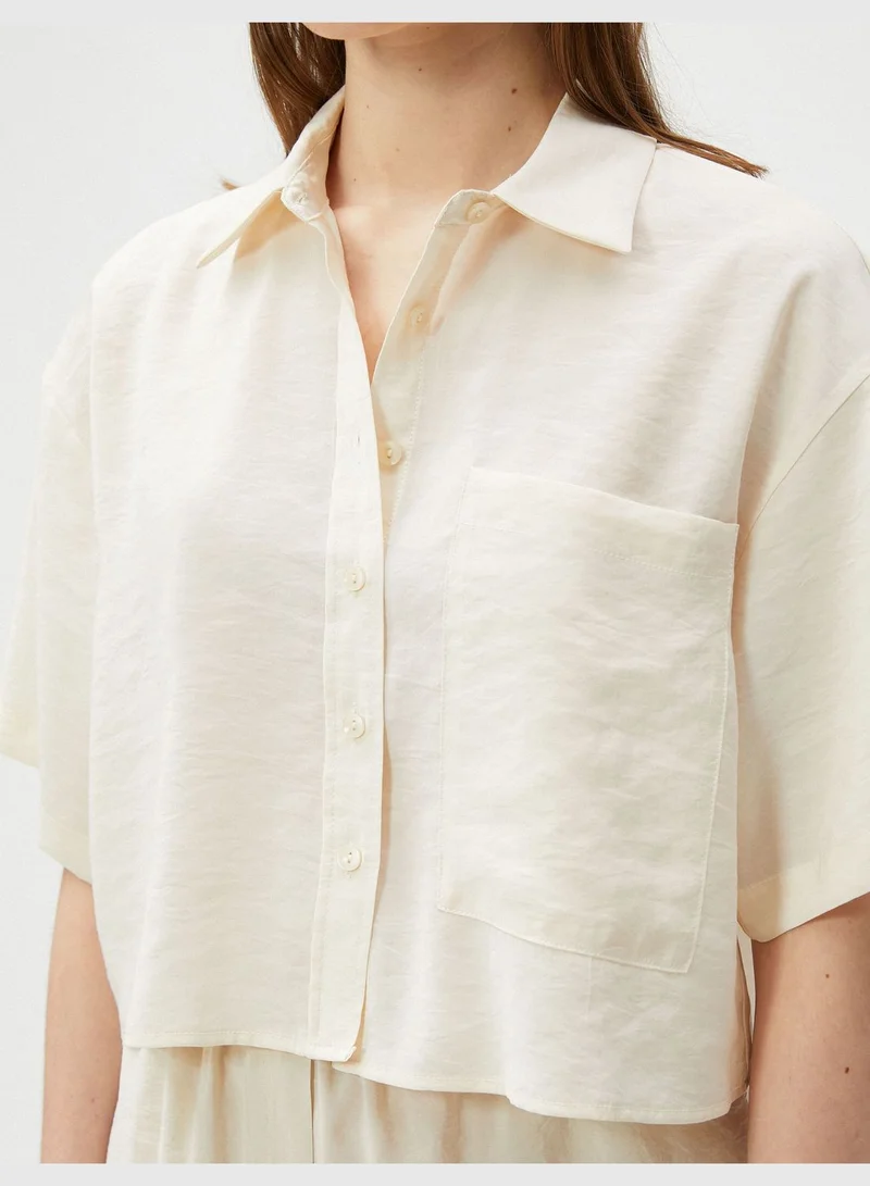 كوتون Oversized Crop Shirt Pocket Short Sleeve Modal Blended