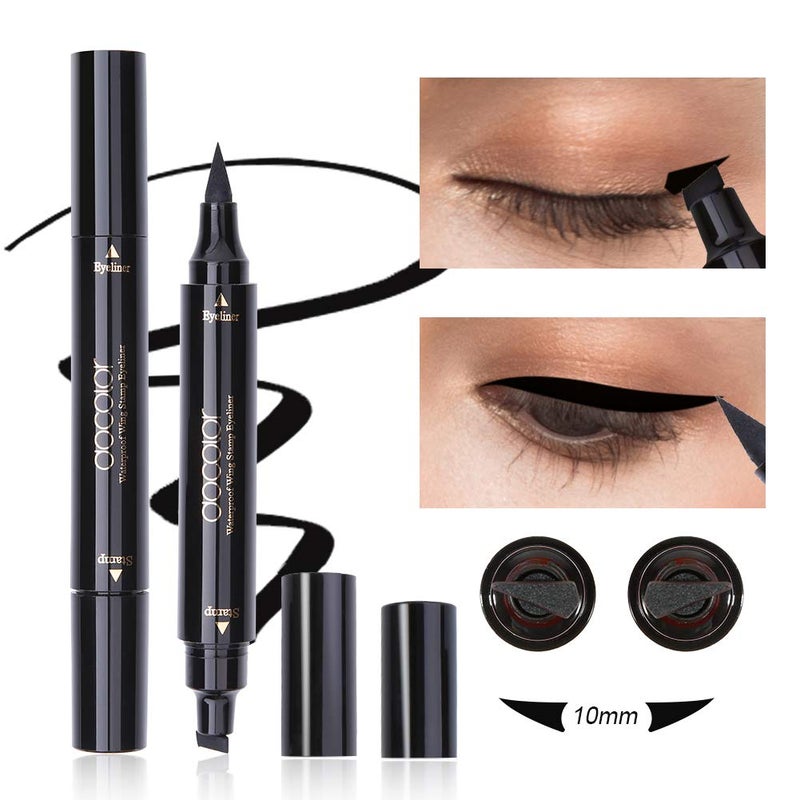 docolor Eyeliner Stamp Double-sided Liquid Winged Eye Liner Pen Waterproof Smudgeproof Long Lasting Wing Original Eyeliner Pen(1PC,Black) - Image 1