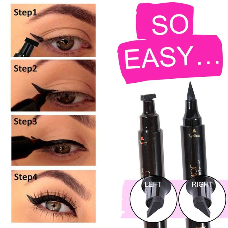 docolor Eyeliner Stamp Double-sided Liquid Winged Eye Liner Pen Waterproof Smudgeproof Long Lasting Wing Original Eyeliner Pen(1PC,Black) - Image 2