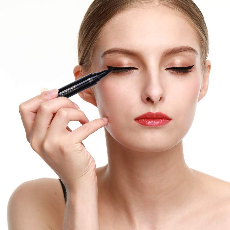 docolor Eyeliner Stamp Double-sided Liquid Winged Eye Liner Pen Waterproof Smudgeproof Long Lasting Wing Original Eyeliner Pen(1PC,Black) - Image 3