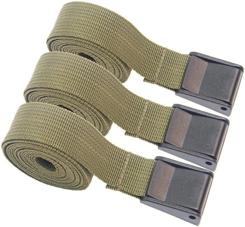 Military Green Lashing Straps 3 Pack with Pom Buckle for Cargo Luggage Camping Gear Securement - Image 1