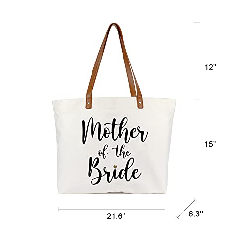 Lamyba Mother of the Bride Gifts,Mother of the Bride Tote Bag With Makeup Bag,Bridal Shower Gifts,Top Zipper Closure Canvas White - Image 2