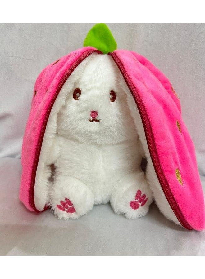 Adorable White Furry Bunny Plush, Soft and Cuddly, with Pink Ears and Strawberry Backpack, 25 cm  - Image 3