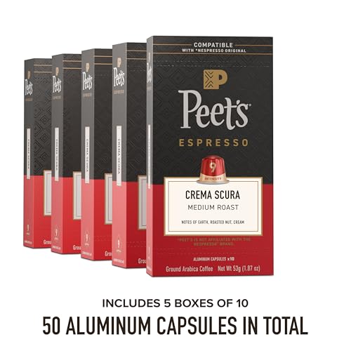 Peet's Coffee Peets Coffee Medium Roast Espresso Capsules Compatible with Nespresso Original Machine 100 Arabica Coffee  Crema Scura Intensity 9 50 Count 5 Boxes of 10 Espresso Capsules - Image 5