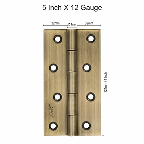 LAPO Door Butt Hinges, 5 Inchx12 Gauge/2.5mm Thickness, Premium Stainless Steel Hinges, Smooth Operation, Applicable for Main Door, Office and Hotel, 5 Years Warranty, Antique Finish, Pack of 3 - Image 5