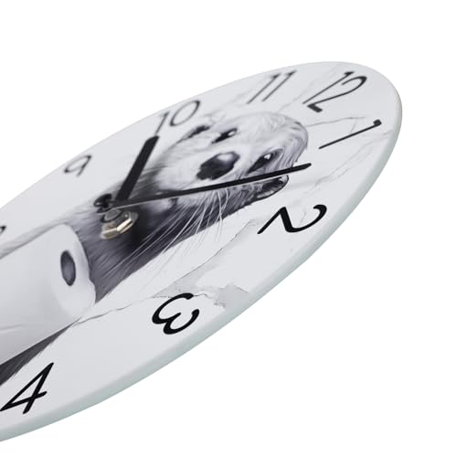 Crosstime Bathroom Wall Clock Modern Style Waterproof Glass Clock for Bathroom, Shower Wall Decor - 8 Inch,Toilet Paper in Little Funny Otter's Hand Animal Theme - Image 2