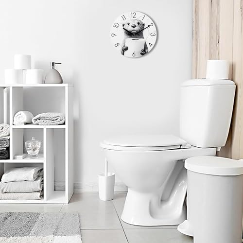 Crosstime Bathroom Wall Clock Modern Style Waterproof Glass Clock for Bathroom, Shower Wall Decor - 8 Inch,Toilet Paper in Little Funny Otter's Hand Animal Theme - Image 4