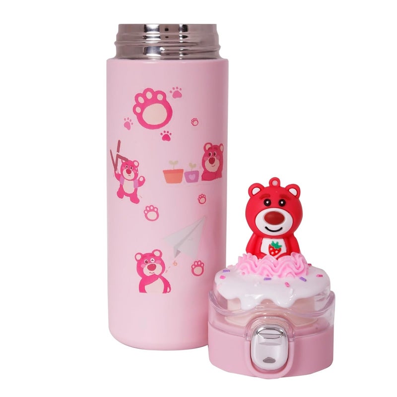 CherryBox Stainless Steel Water Bottle Classy 3D Red Bear Top Flask Gift for Kids Boys and Girls 400 ML DIY Stickers Included Pink - Image 4