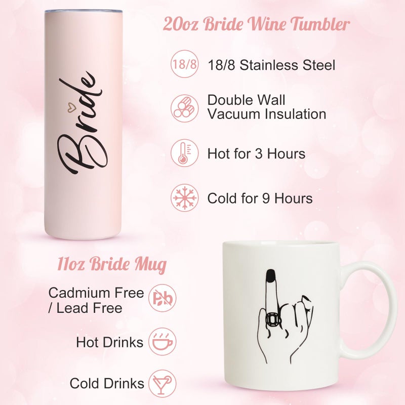 Frerdui 8Pcs Bridal Shower Gift, Bride to Be Gifts, Bridal Shower Gifts for Bride to Be, Gift Box Sets Bridal Silk Robes Tumbler Cup Mug Jewelry Tray, Wedding Engagement Gift for her(M) - Image 4