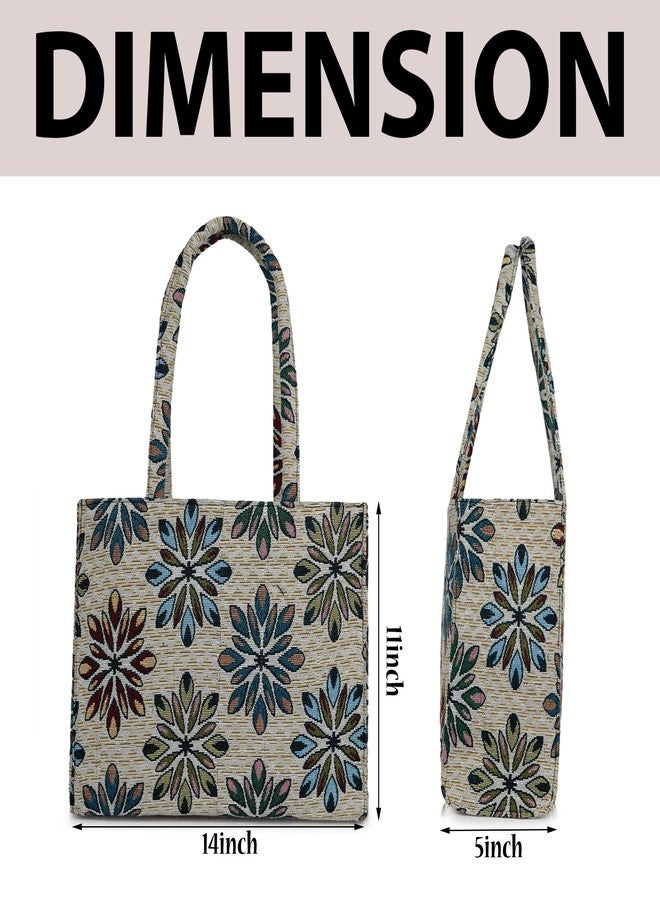 creeper Floral Print Fabric Tote Bag for Women, Large Capacity Shoulder Handbag with Multiple Compartments, Lightweight & Durable, 14 x 11 x 5 Inch - Image 2
