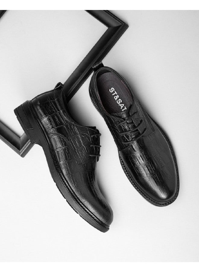 St&Sat Saturday Men's Shoes Genuine Leather Men's Business Formal Dress Shoes British Derby Shoes Embossed Leather Shoes - Image 1