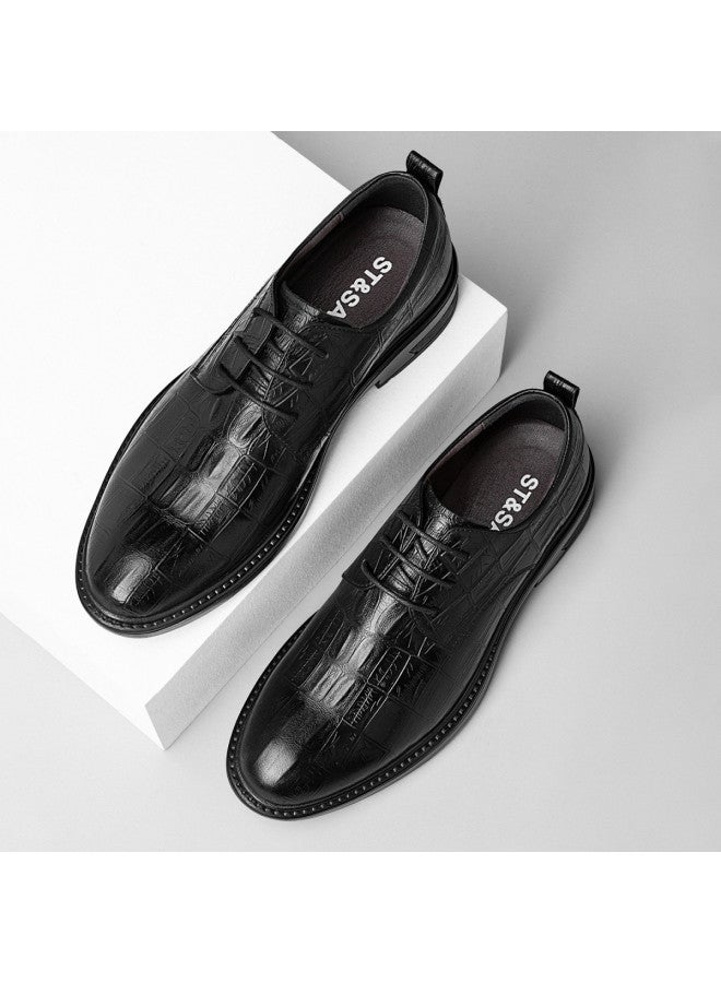 St&Sat Saturday Men's Shoes Genuine Leather Men's Business Formal Dress Shoes British Derby Shoes Embossed Leather Shoes - Image 4