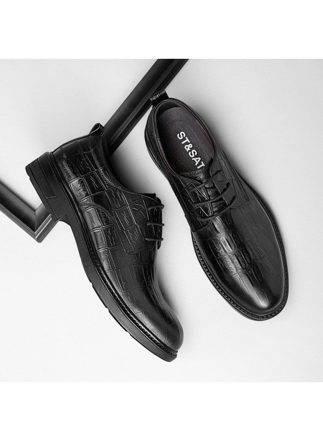 St&Sat Saturday Men's Shoes Genuine Leather Men's Business Formal Dress Shoes British Derby Shoes Embossed Leather Shoes - Image 2