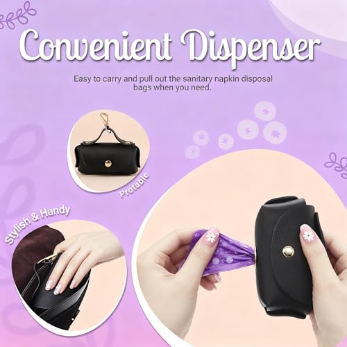 Eyryfui Sanitary Napkin Disposal Bags with Dispenser Feminine Hygiene Disposal Bags for Tampons Trash Bag, Personal Care Sanitary Bag for Women Privacy Handling (Purple) - Image 3
