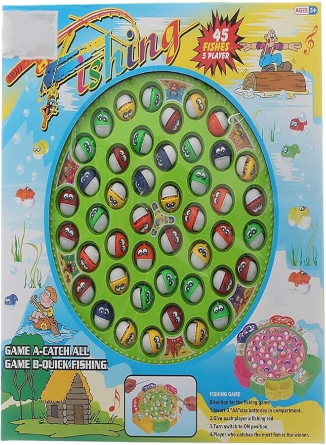 FITTO Fishing Fun Game for Kids - Magnetic Toy with 45 Fish, 5 Players - Improves Hand-Eye Coordination, Counting Skills and Brain Development