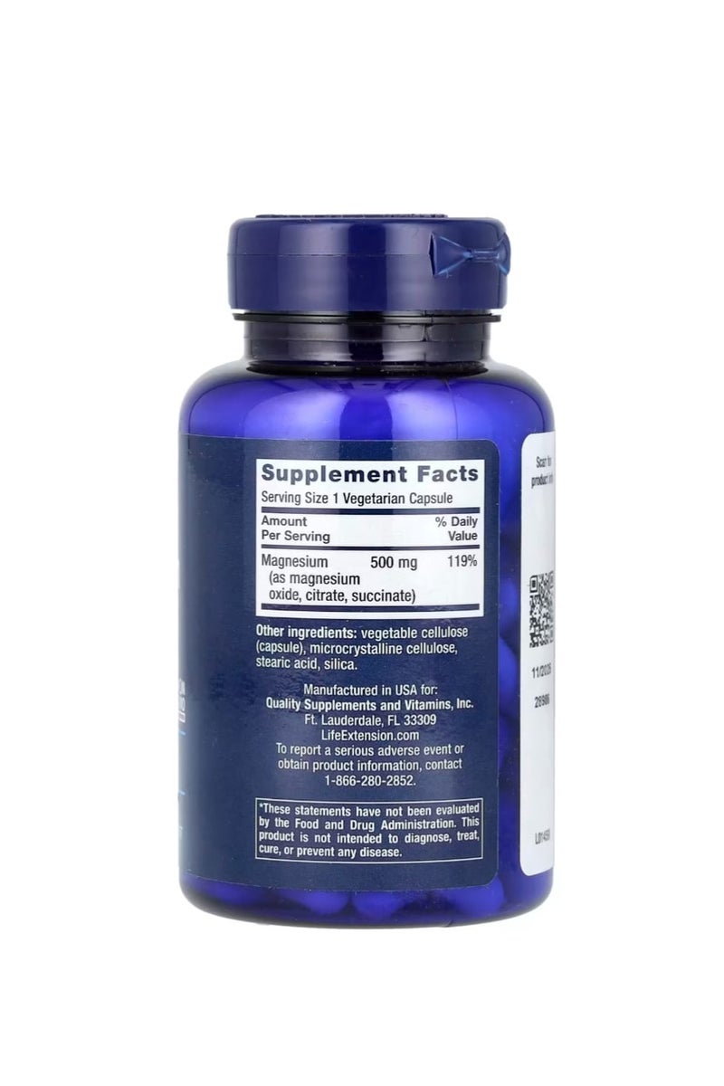 Life Extension Magnesium Capsules 500 mg 100 Vegetarian Capsules - Image 2