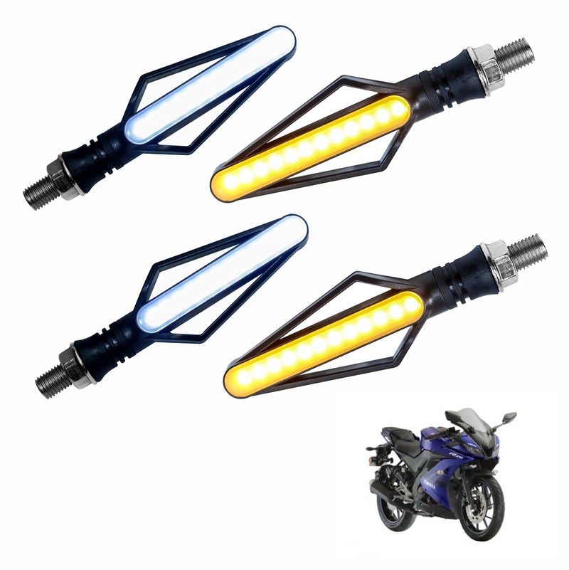 Asryd Motorcycle Stylish LED Indicators (Amber & White) Turn Signal Blinker with Running Light with White DRL, ABS Material For Yamaha YZF R15 V3 (Pack of 4 Pcs) - Image 5