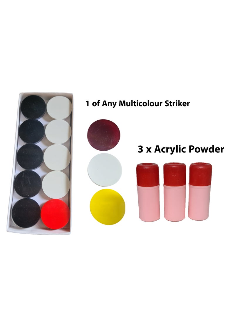 Multicolour Acrylic Coins Set With Striker and 3 Acrylic Powders For Carrom Board Game - Image 1