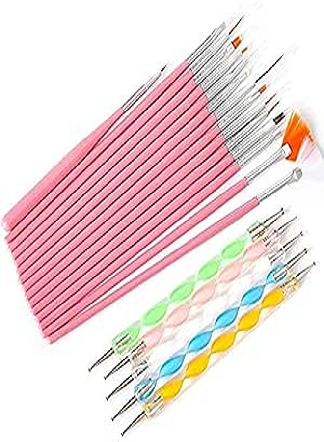 Scent House Nail Art Dotting Tools Set, Brushes - 20 Piece (Pink)