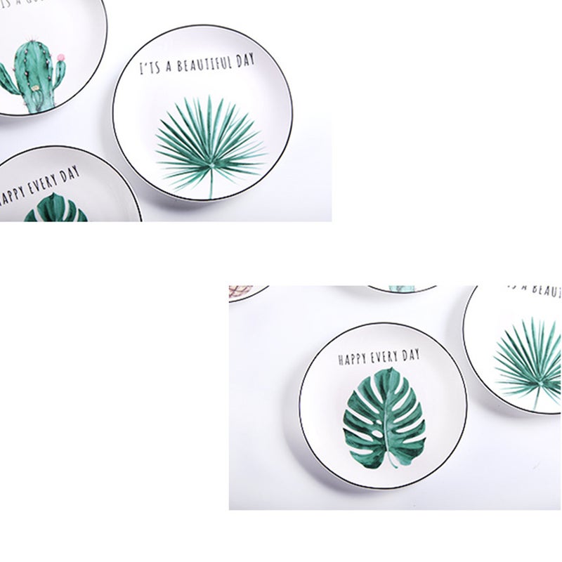 8 Inches Round Dish Adorable Ceramic Plate Hawaii Style Tableware Fruit Plate Simple Dish Plate (Monstera) - Image 4
