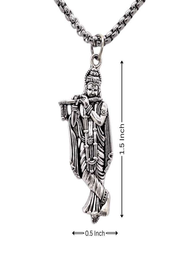 Elleva Lord Krishna Locket for Men and Women | Hindu God Shri Krishna/Thakur Ji/Kanha/Govinda With Basuri/Murli Locket Pendant Necklace | Krishna Bhakt Religious Gifts Hindu for Unisex (Pack of 1) - Image 3