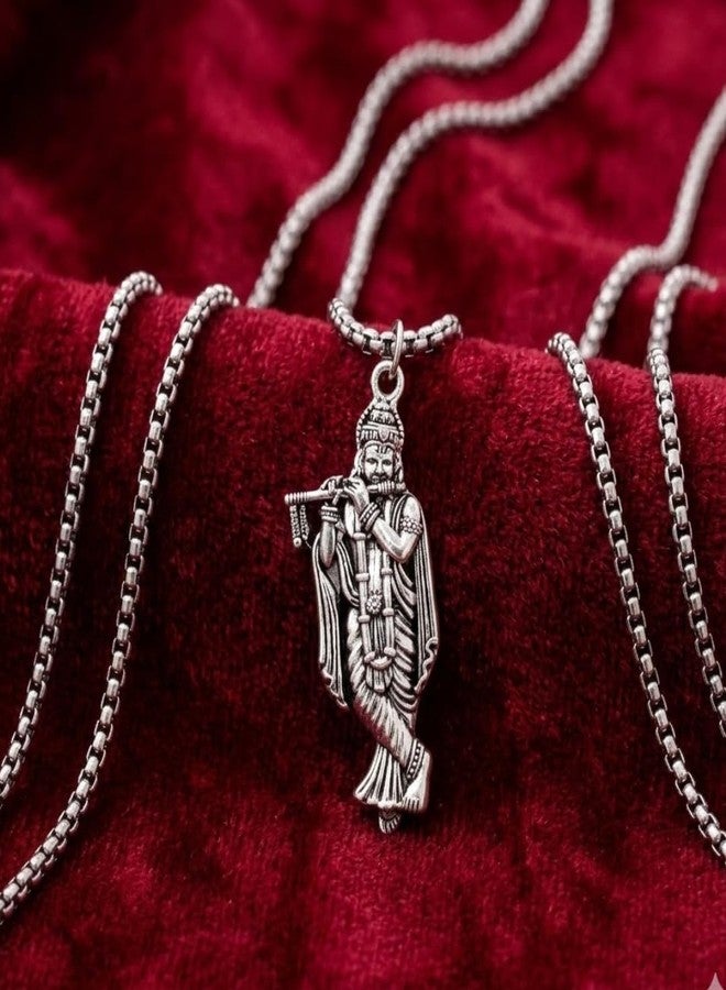 Elleva Lord Krishna Locket for Men and Women | Hindu God Shri Krishna/Thakur Ji/Kanha/Govinda With Basuri/Murli Locket Pendant Necklace | Krishna Bhakt Religious Gifts Hindu for Unisex (Pack of 1) - Image 2