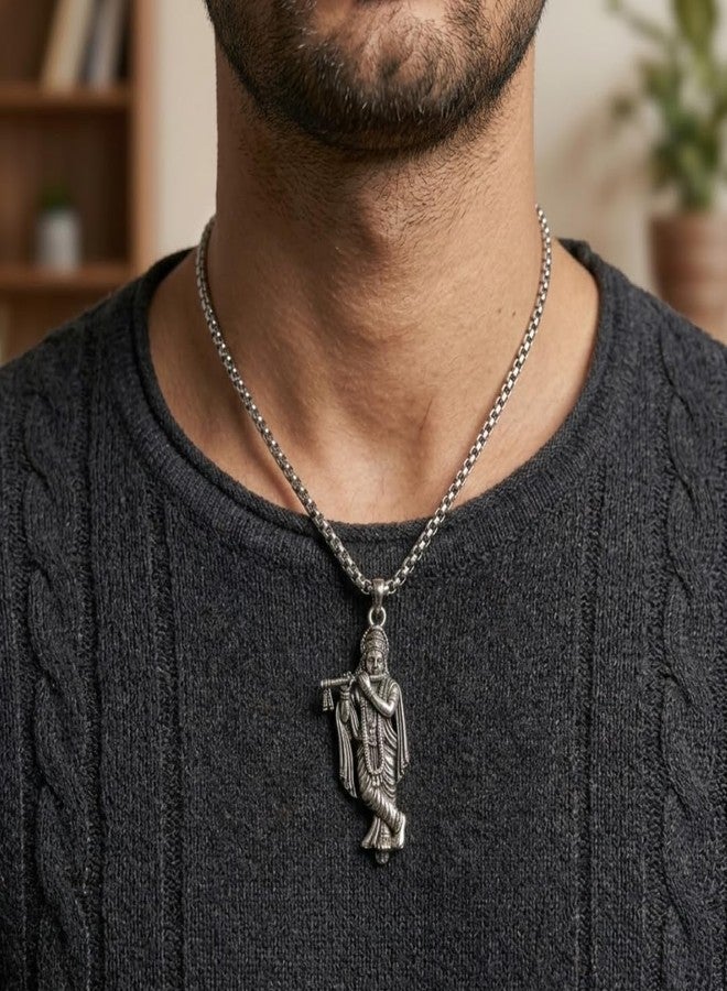 Elleva Lord Krishna Locket for Men and Women | Hindu God Shri Krishna/Thakur Ji/Kanha/Govinda With Basuri/Murli Locket Pendant Necklace | Krishna Bhakt Religious Gifts Hindu for Unisex (Pack of 1) - Image 4