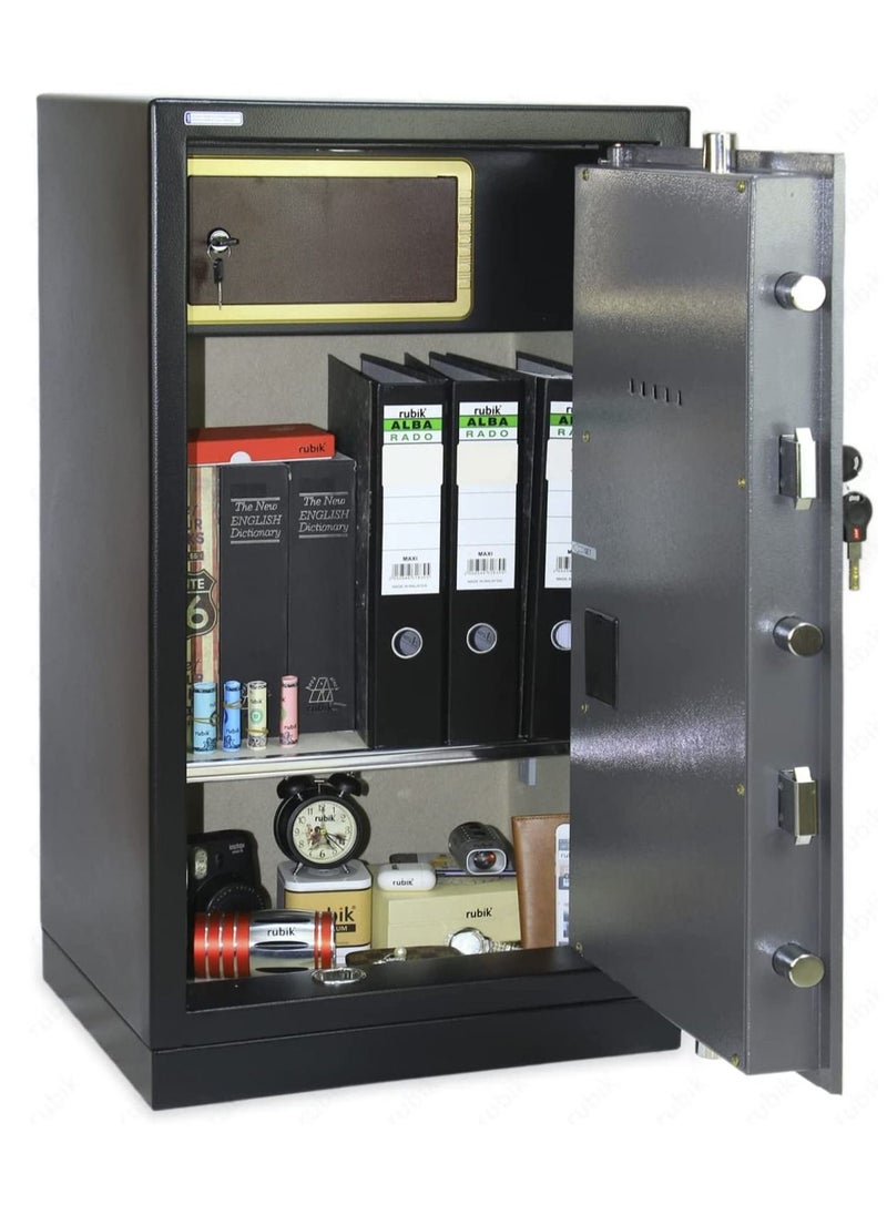 Rubik - Safe Box Large Dual Security Fire Resistant Locker for Money Documents Home Office (Size 90x50x40cm) Black/Grey - Image 1