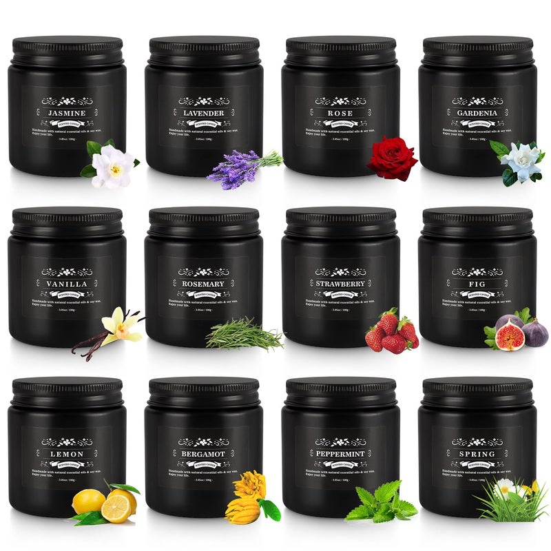 YOROXRG Scented Candles Gifts Set 12 Pack Soy Wax Travel Tin Jar Candles for Home 3.05 OZ for Mom for Christmas, Birthday, Thanksgiving, Mother's Day(Black) - Image 2