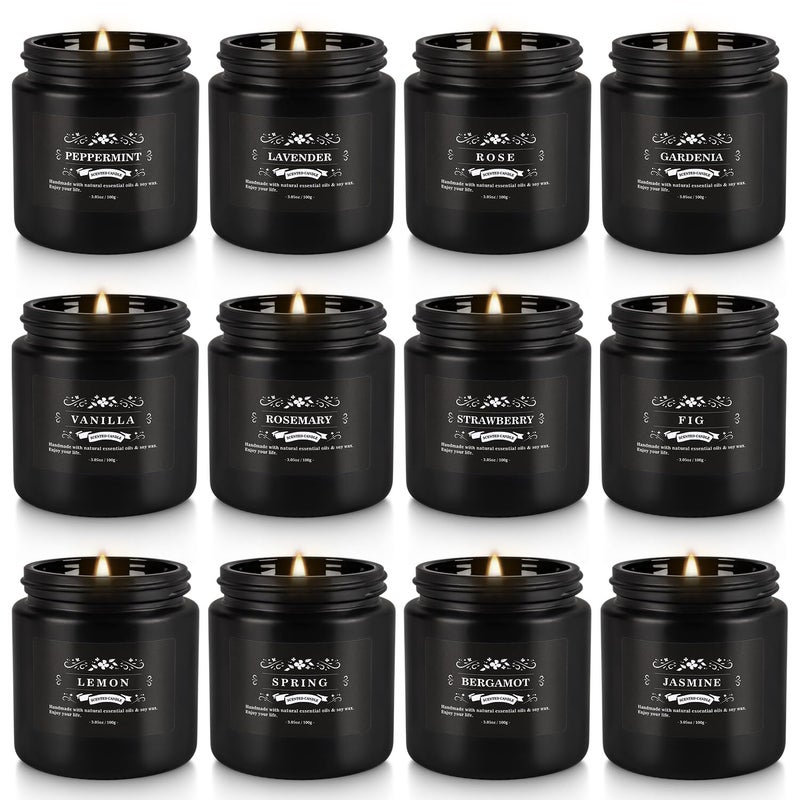 YOROXRG Scented Candles Gifts Set 12 Pack Soy Wax Travel Tin Jar Candles for Home 3.05 OZ for Mom for Christmas, Birthday, Thanksgiving, Mother's Day(Black) - Image 1
