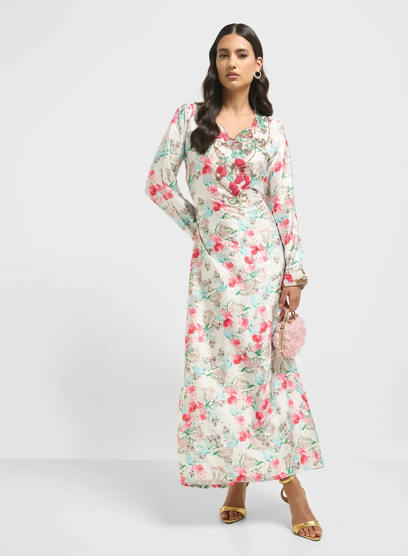 ارابيان كلوزيت Embellished Belted Jalabiya