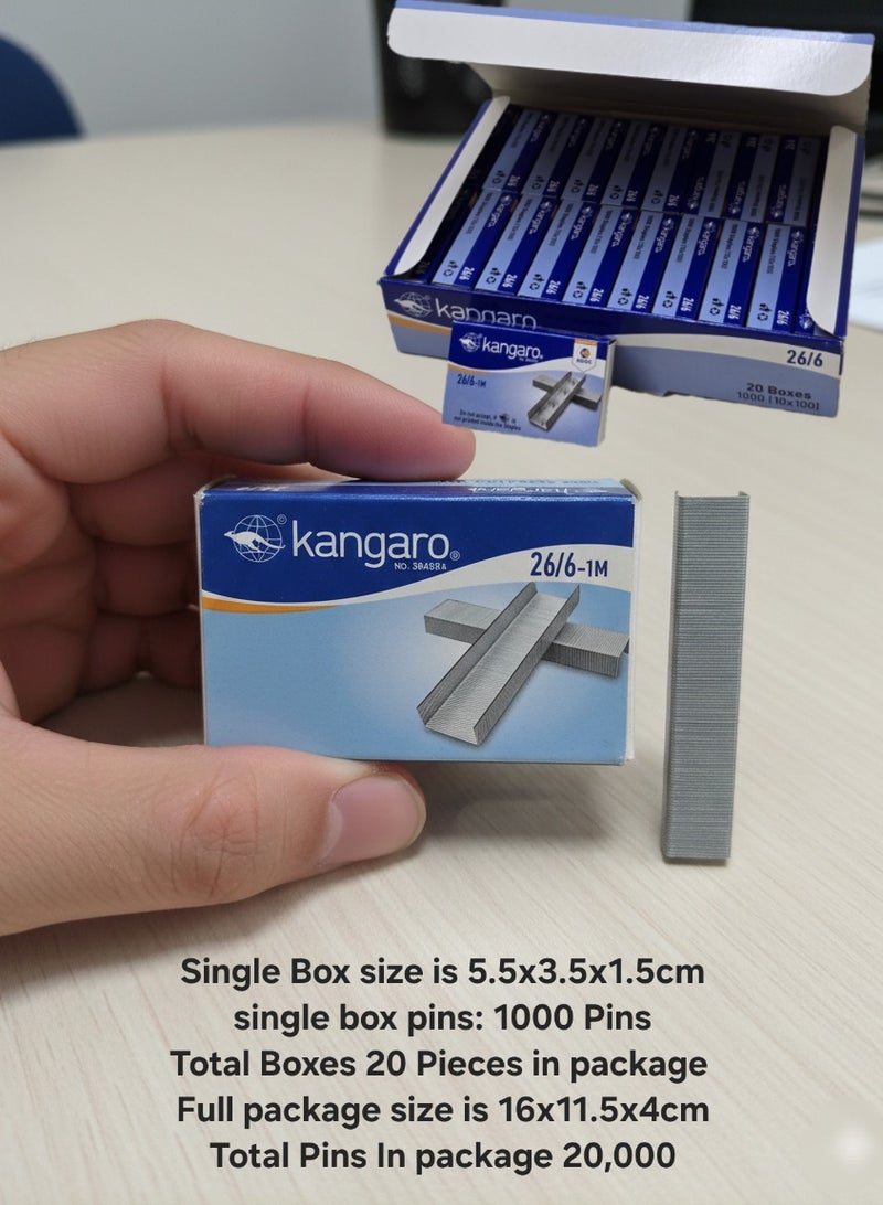 كانجارو دبابيس دباسة ٢٦/٦ | ٢٠ صندوقًا، ١٠٠٠ دبوس في كل صندوق | لدباسة HP-45 وDS-45N وHD-10 - Image 3