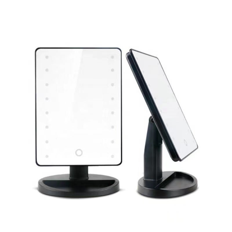 Portable Princess Mirror Wash Clean Makeup Mirror with Light Touch Screen Desktop LED Light Square Dressing Mirror Student Mirror(Black, [16 lamp bead makeup mirror]]) - Image 1
