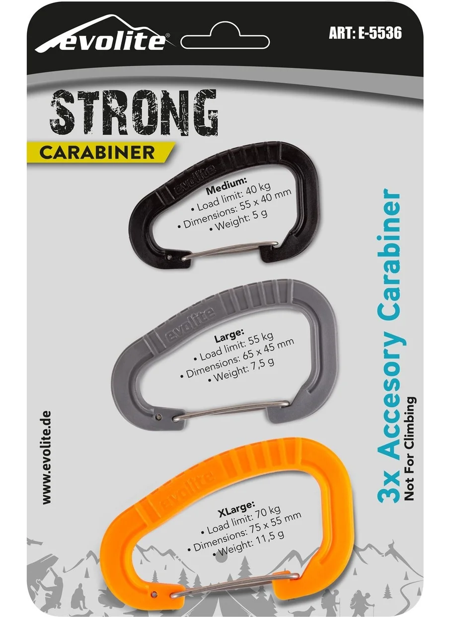 Evolite Strong Carabiner Set of 3 - Orange/grey/black