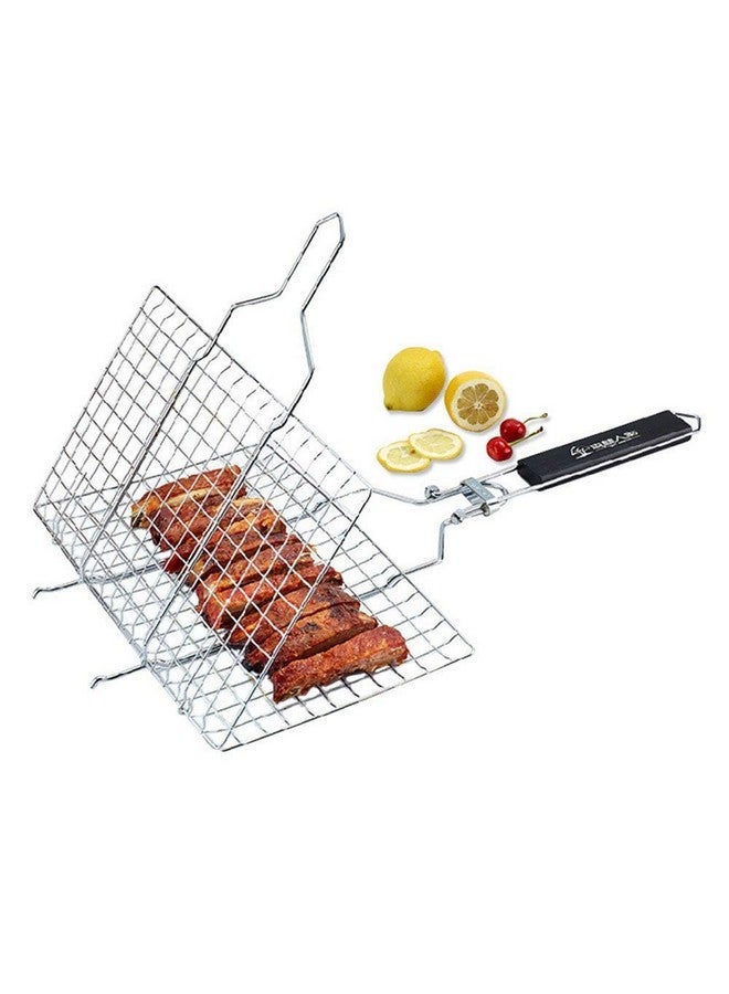 EMNDR شبكة شواء باربكيو مطلية بالكروم من إيمندر للأسماك والخضروات والستيك والجمبري والقطع الغذائية الأخرى مع مقبض خشبي - Image 4
