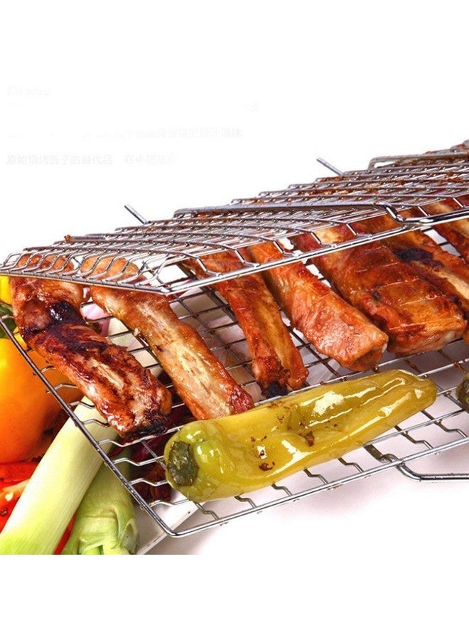 EMNDR شبكة شواء باربكيو مطلية بالكروم من إيمندر للأسماك والخضروات والستيك والجمبري والقطع الغذائية الأخرى مع مقبض خشبي - Image 5
